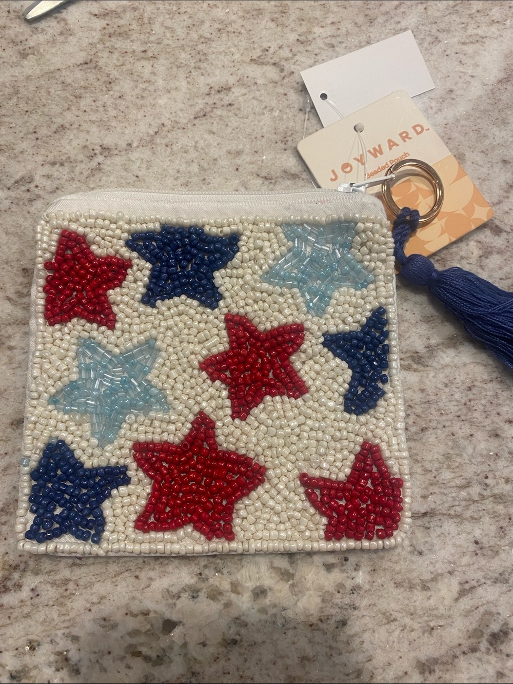 Beaded Star patriotic zippered pouch with tassel & keyring. NWT Summer